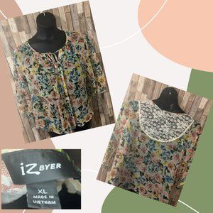 Sheer 3/4 Sleeve Tie Collar Blouse